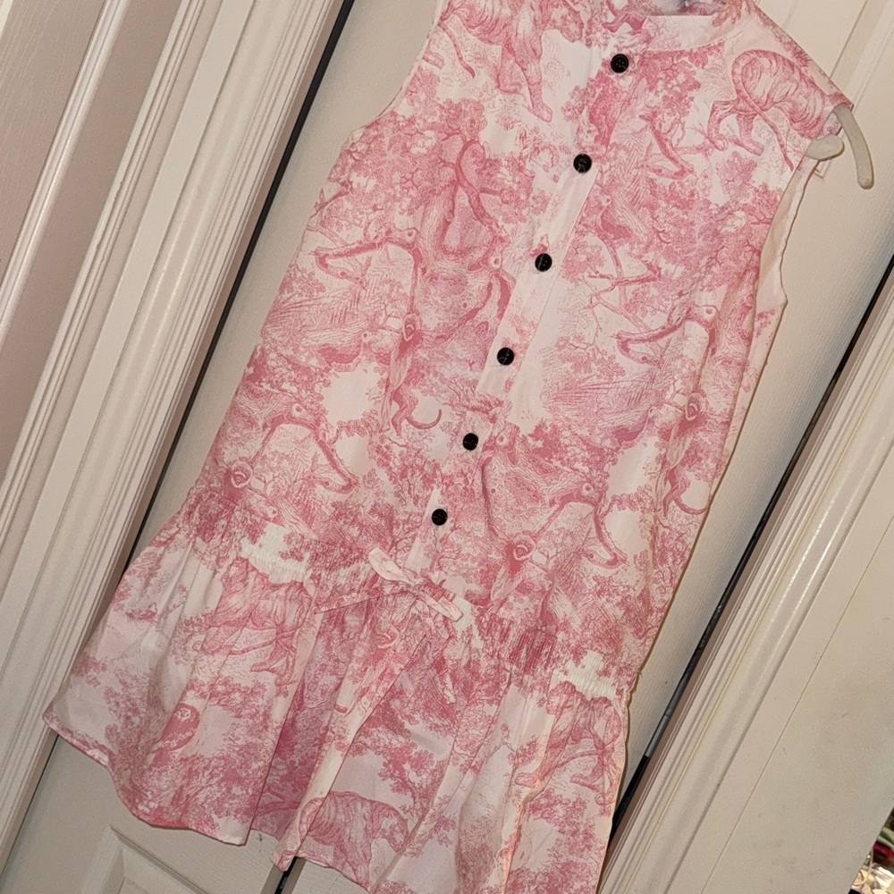 Pink And White Sleeveless CD Inspired Animal Print Dress